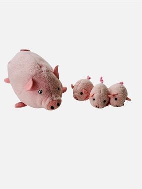 Vintage Mamma Pig and Piglets Plush Set Pink Pigs
